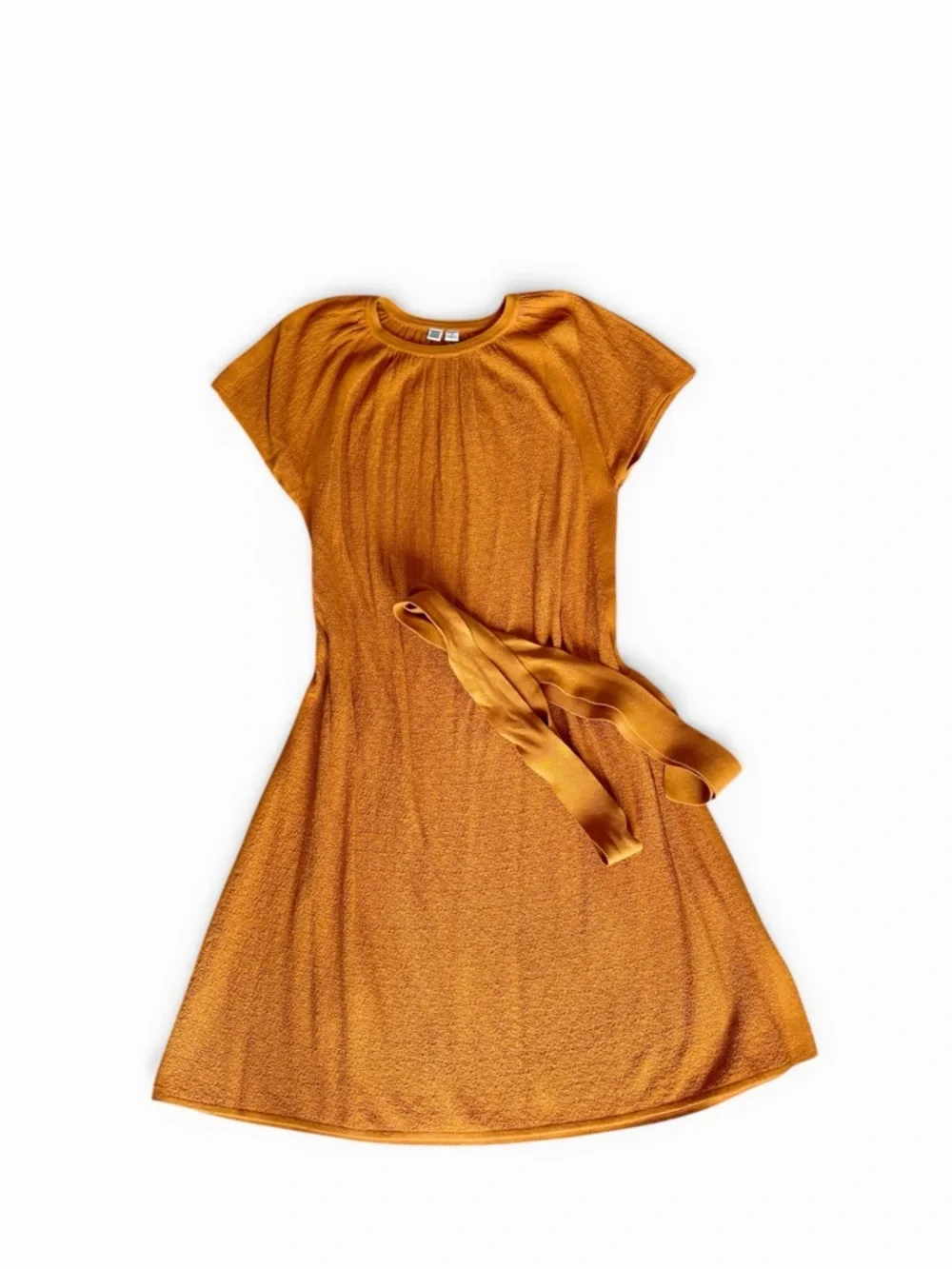 Uniqlo Women's Short-Sleeve Belted Midi Dress in Mustard Yellow 💛 - Picture 4 of 7
